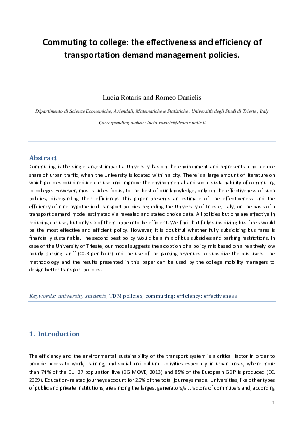 (PDF) Commuting to college : the effectiveness and efficiency of ...