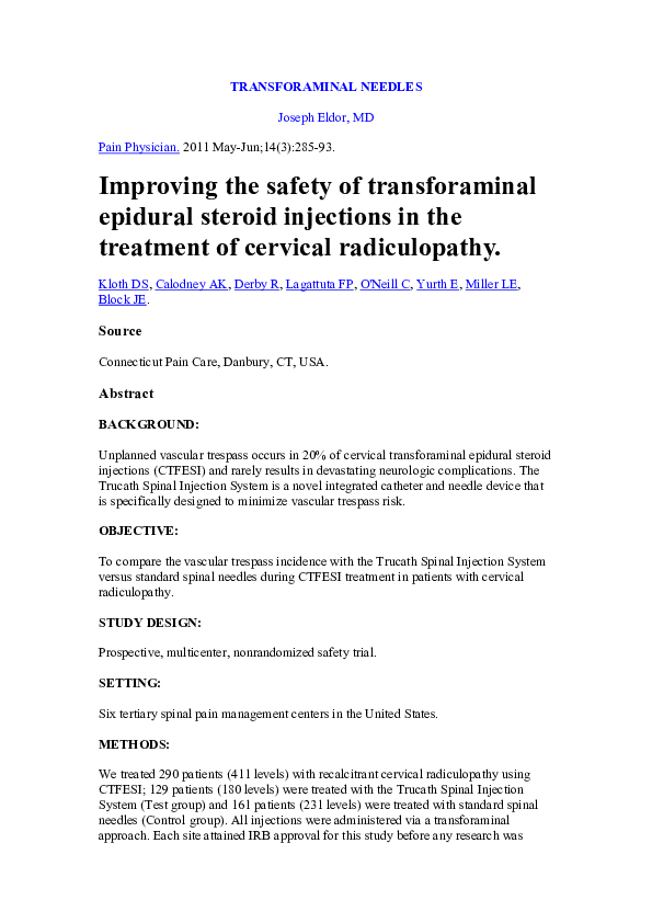 (PDF) Improving the safety of transforaminal epidural steroid ...
