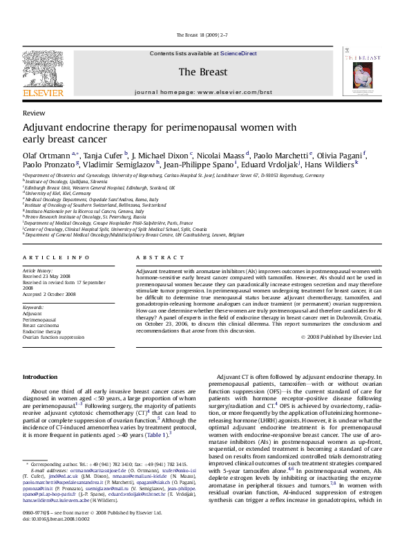 (PDF) Adjuvant endocrine therapy for perimenopausal women with early ...