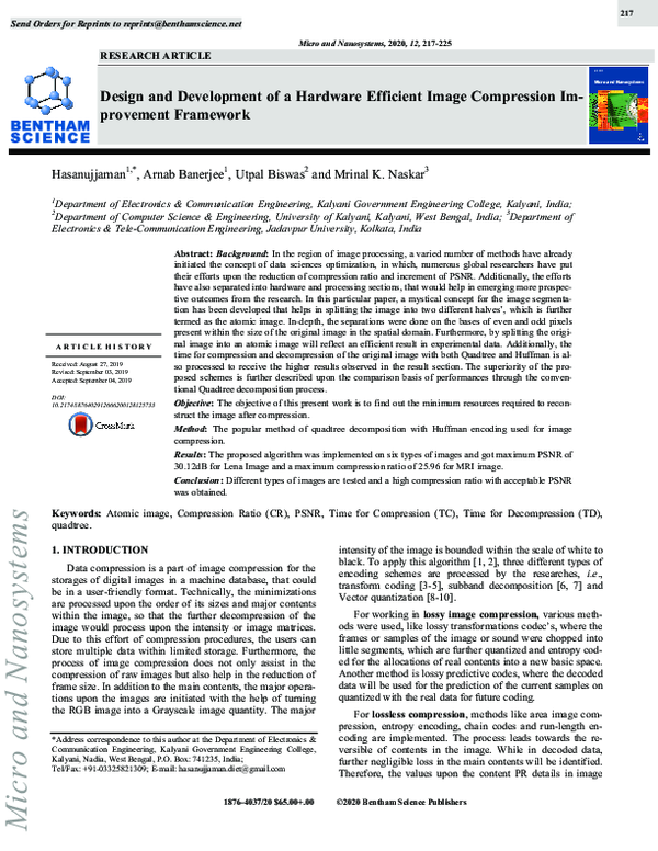 (PDF) Design and Development of a Hardware Efficient Image Compression ...