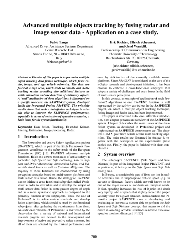 (PDF) Advanced multiple objects tracking by fusing radar and image ...