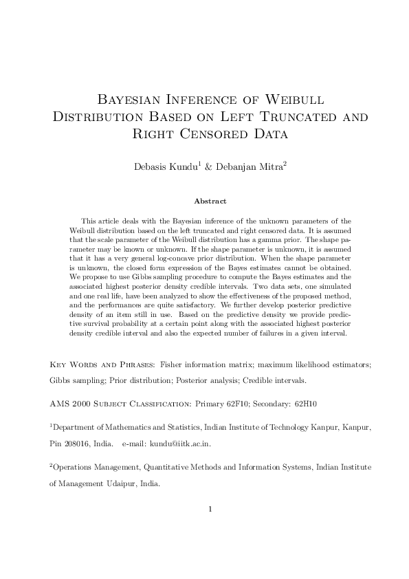 (PDF) Bayesian inference of Weibull distribution based on left ...