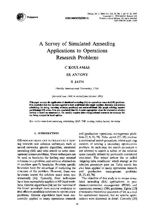 (PDF) A survey of simulated annealing applications to operations ...