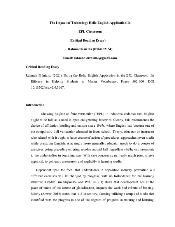 (DOC) The Impact of Technology Hello English Application In EFL Classroom