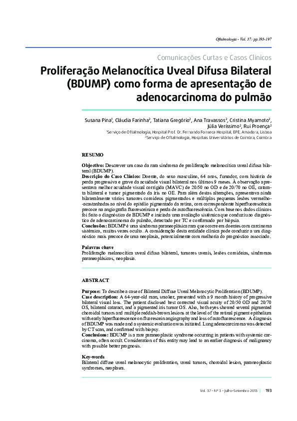(PDF) ComunicacÕes Curtas e Casos Clínicos Proliferação Melanocítica ...