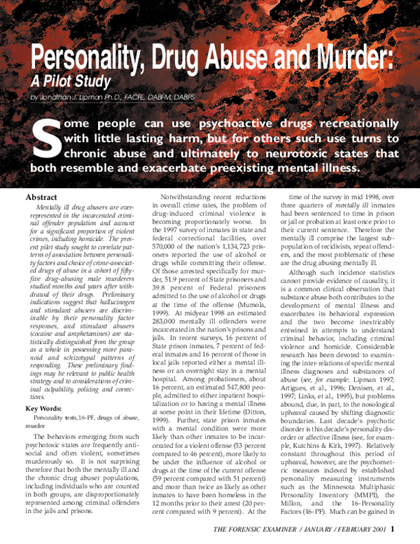 (PDF) Personality , Drug Abuse and Murder : A Pilot Study
