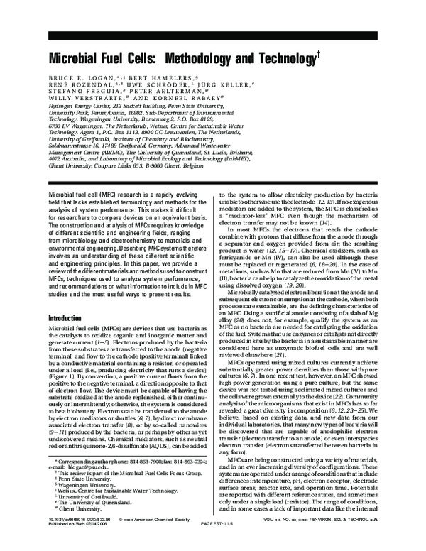 (PDF) Microbial Fuel Cells: Methodology and Technology