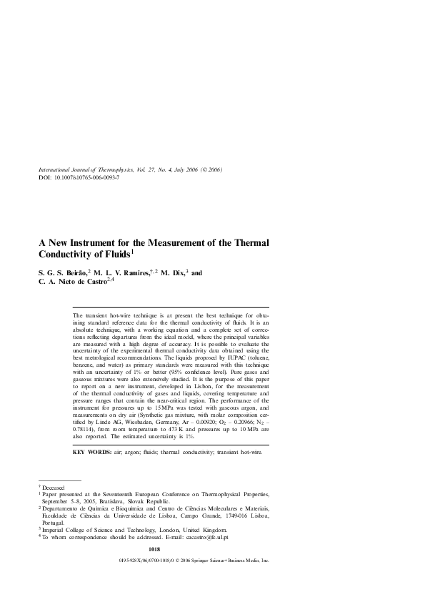 (PDF) A New Instrument for the Measurement of the Thermal Conductivity ...