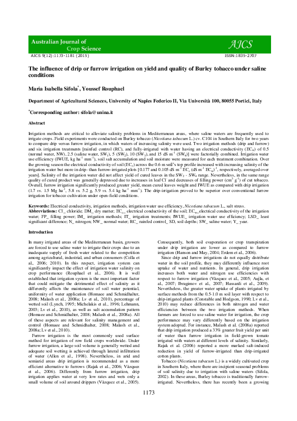 (PDF) The influence of drip or furrow irrigation on yield and quality ...