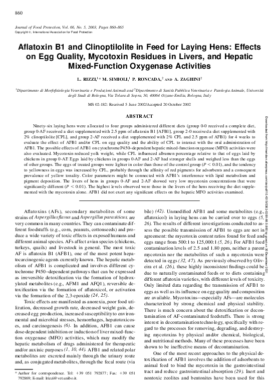 (PDF) Aflatoxin B1 and clinoptilolite in feed for laying hens: effects ...