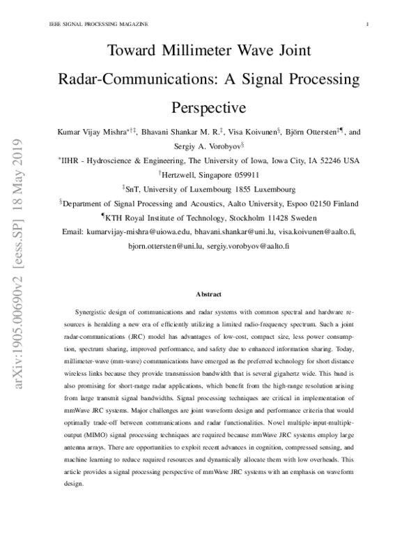 (PDF) Toward MillimeterWave Joint Radar Communications A signal