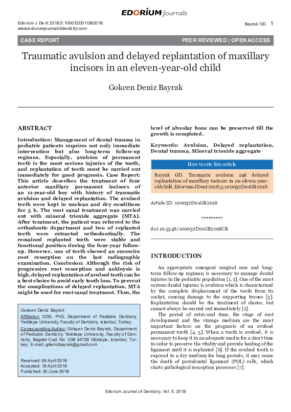 (PDF) Traumatic avulsion and delayed replantation of maxillary incisors ...