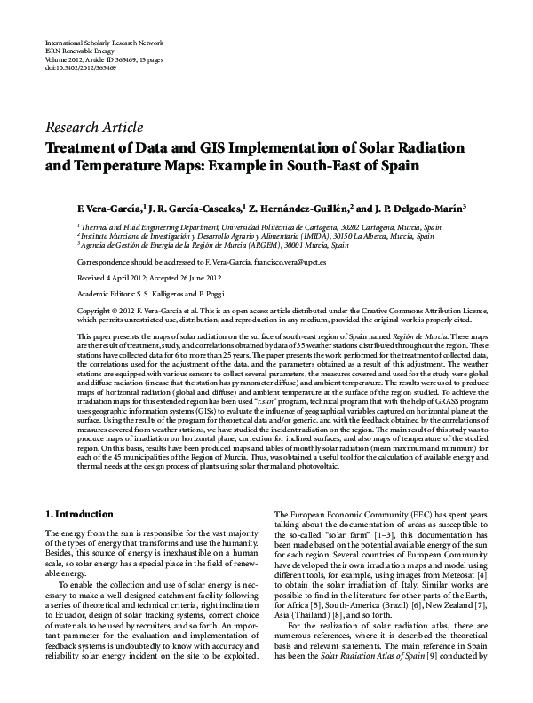 (PDF) Treatment of Data and GIS Implementation of Solar Radiation and ...