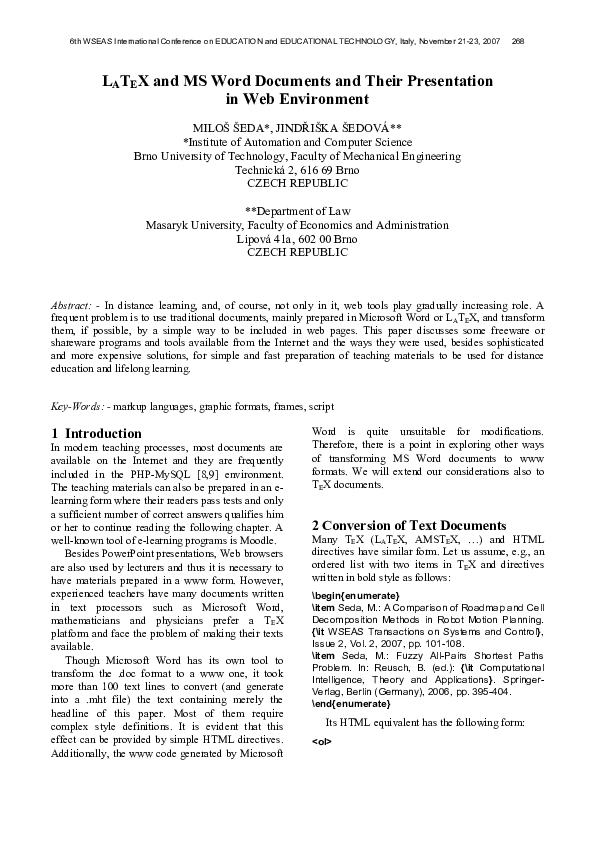 (PDF) MS Word Documents and Their Presentation in Web Environment