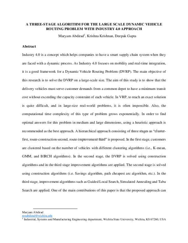 (PDF) A Three-Stage Algorithm for the Large Scale Dynamic Vehicle ...