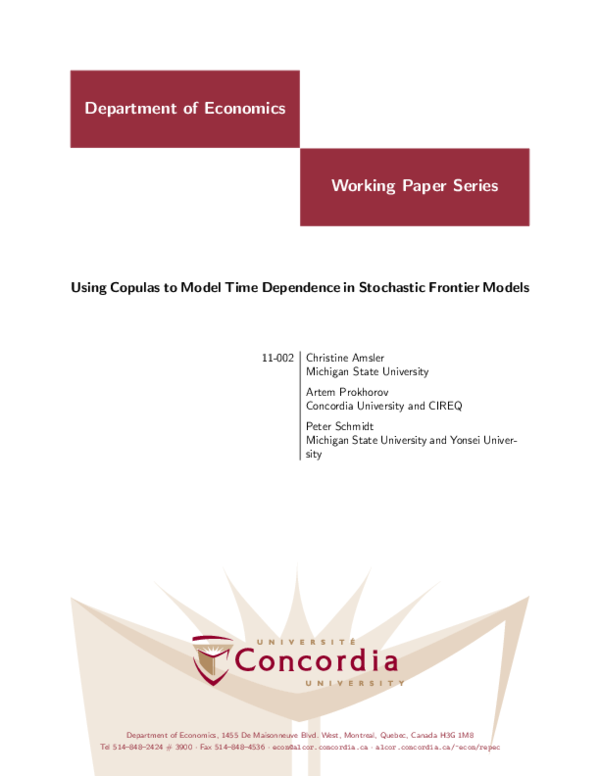 (PDF) Using Copulas to Model Time Dependence in Stochastic Frontier Models