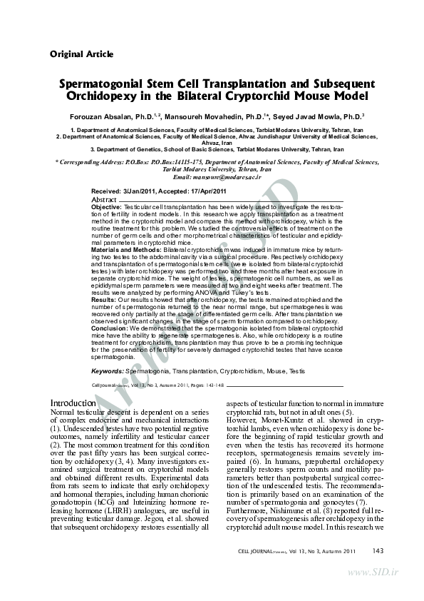 (PDF) Spermatogonial stem cell transplantation and subsequent ...