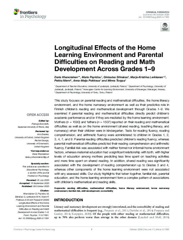 (PDF) Longitudinal Effects of the Home Learning Environment and ...