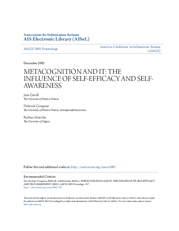 (PDF) Metacognition and It: The Influence of Self-Efficacy and Self ...