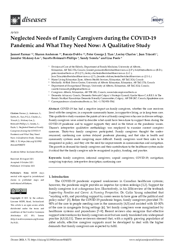 (PDF) Neglected Needs of Family Caregivers during the COVID-19 Pandemic ...