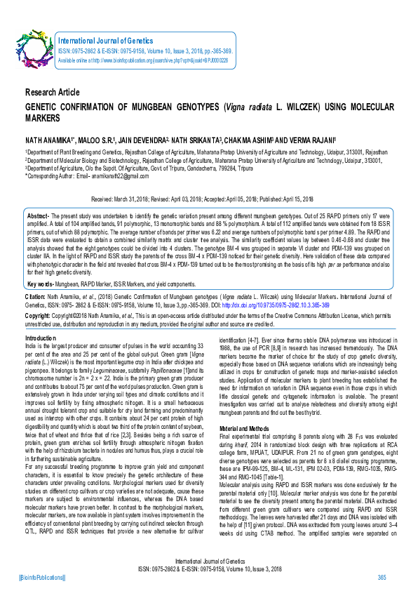 (PDF) Genetic Confirmation of Mungbean Genotypes (Vigna Radiata L ...