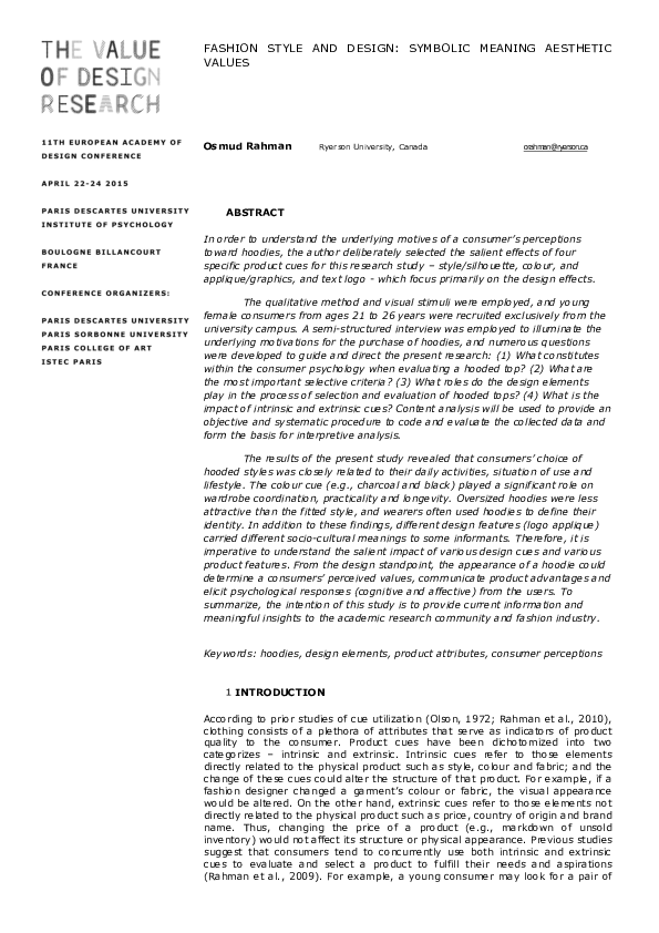 (PDF) Fashion Style and Design : Symbolic Meaning Aesthetic Values