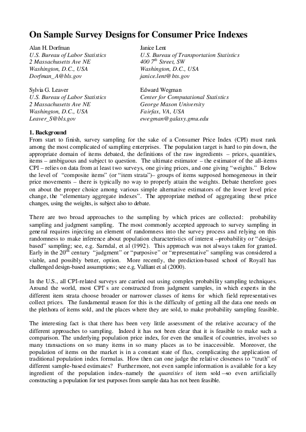 (PDF) On Sample Survey Designs for Consumer Price Indexes