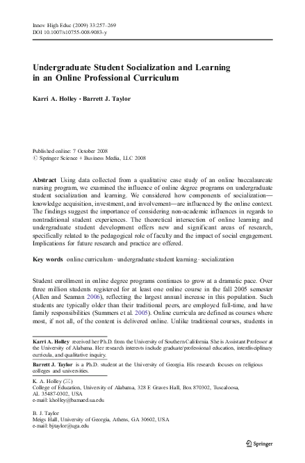 View of (PDF) Undergraduate student socialization and learning in an online ...