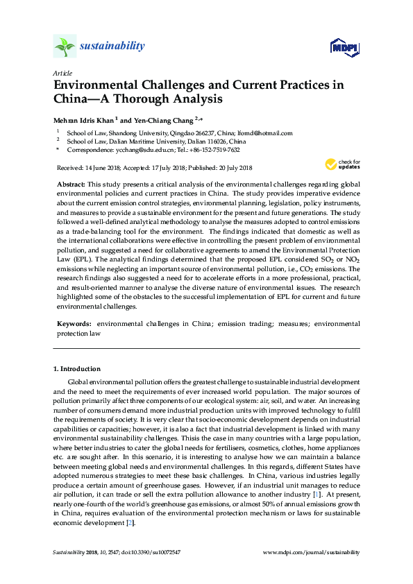 (PDF) Environmental Challenges and Current Practices in China—A ...