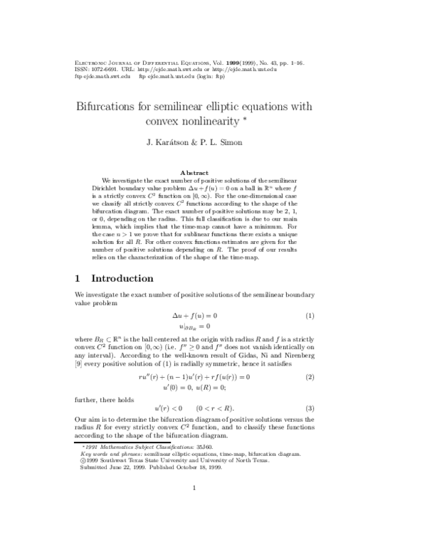 (PDF) Bifurcations for semilinear elliptic equations with convex ...