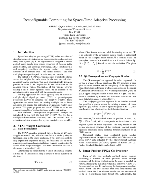 (PDF) Reconfigurable Computing for Space-Time Adaptive Processing