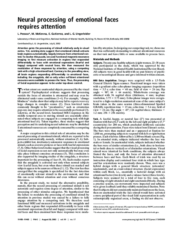(PDF) Neural processing of emotional faces requires attention