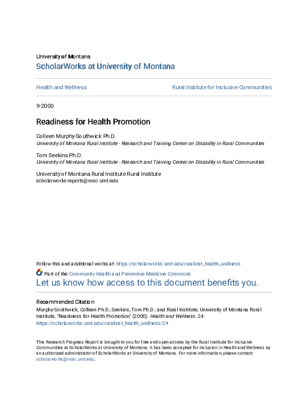 (PDF) Readiness for Health Promotion