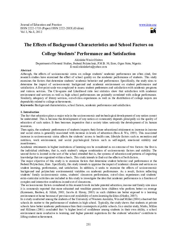 (PDF) The Effects of Background Characteristics and School Factors on ...