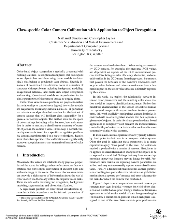 (PDF) Class-Specific Color Camera Calibration with Application to ...