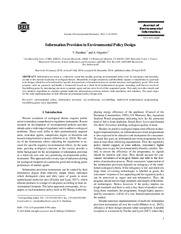 (PDF) Information Provision in Environmental Policy Design
