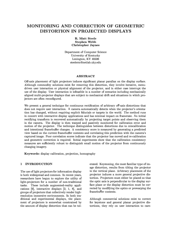(PDF) Monitoring and correction of geometric distortion in projected ...