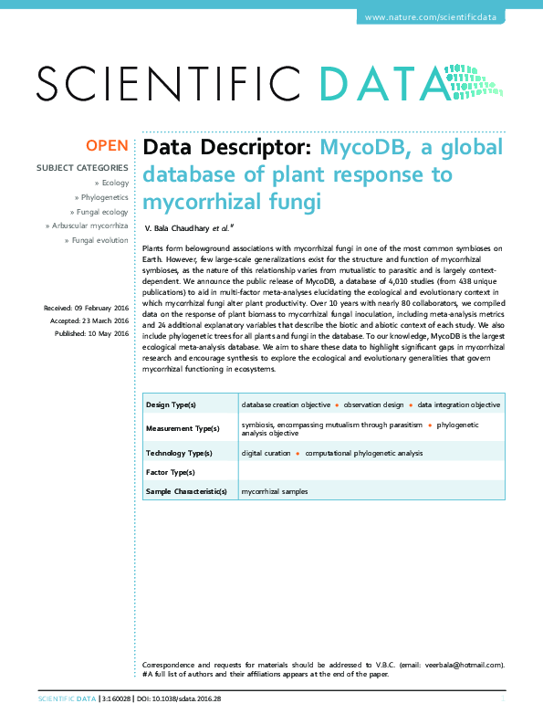 (PDF) MycoDB, a global database of plant response to mycorrhizal fungi
