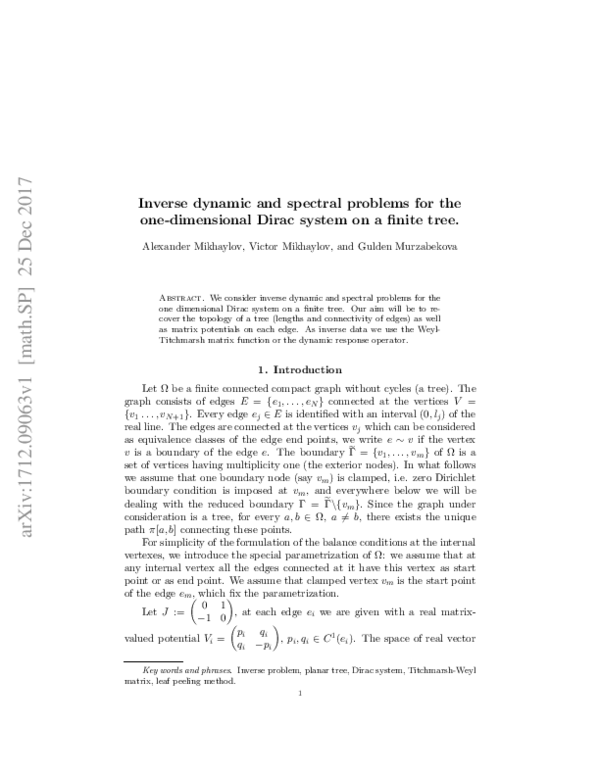 (PDF) Inverse dynamic and spectral problems for the one-dimensional ...