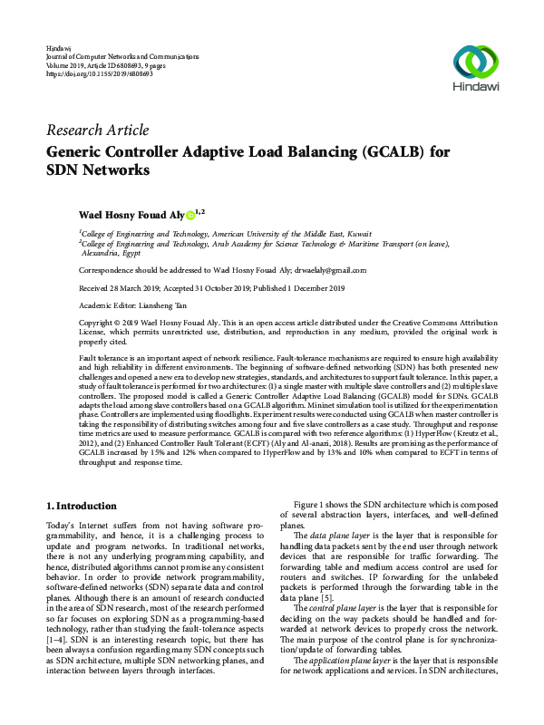 (PDF) Generic Controller Adaptive Load Balancing (GCALB) for SDN Networks