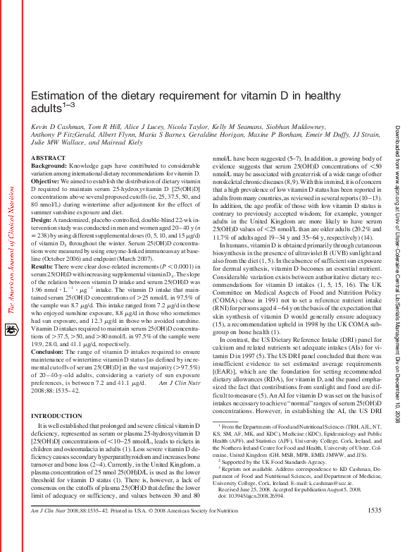 (PDF) Estimation of the dietary requirement for vitamin D in healthy adults