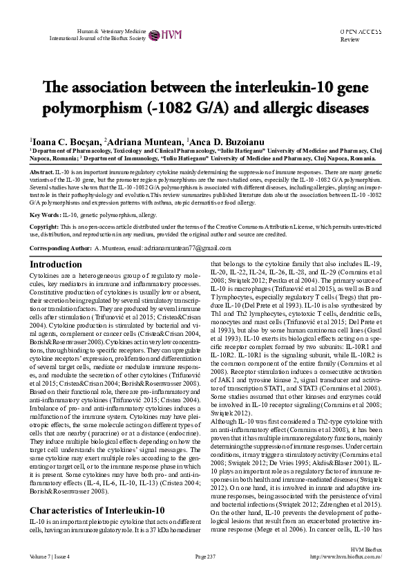 (PDF) The association between the interleukin-10 gene polymorphism ...