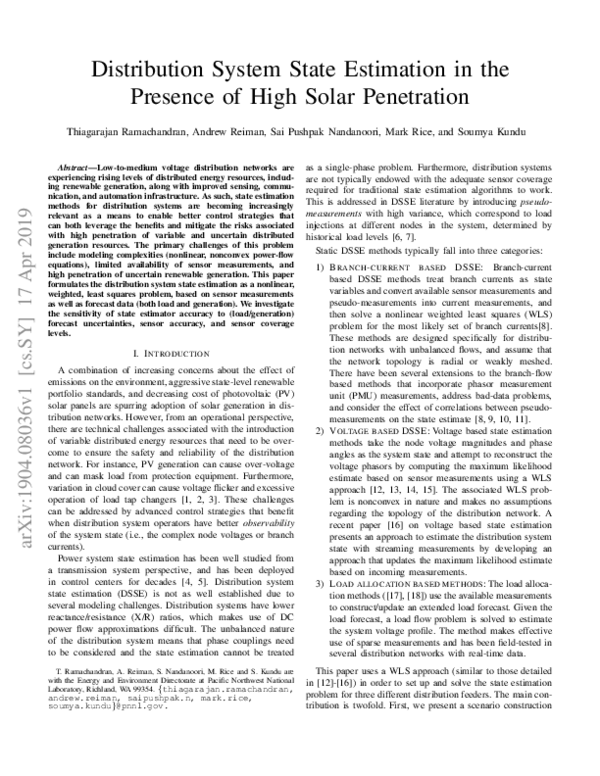 (PDF) Distribution System State Estimation in the Presence of High ...