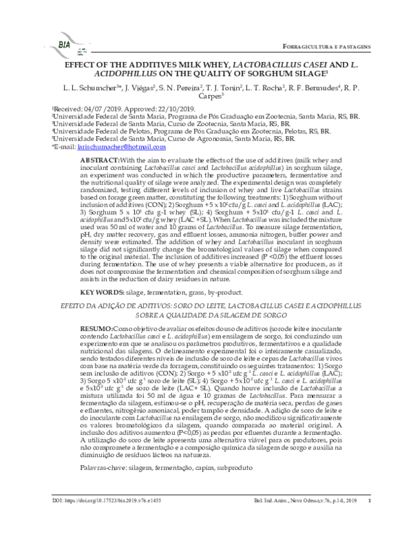 (PDF) Effect of the additives milk whey, lactobacillus casei and l ...
