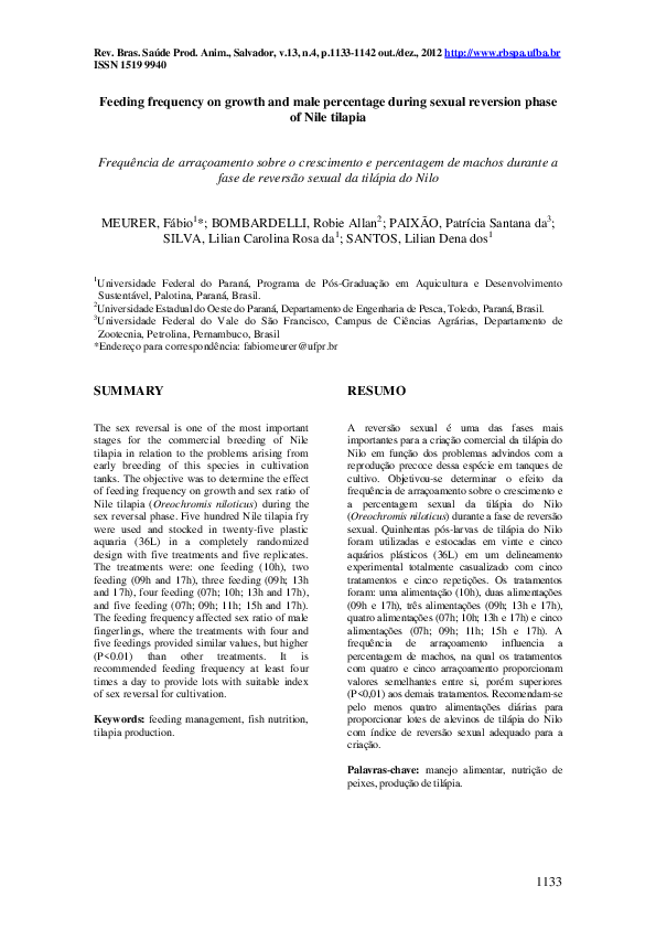 (PDF) Feeding frequency on growth and male percentage during sexual
