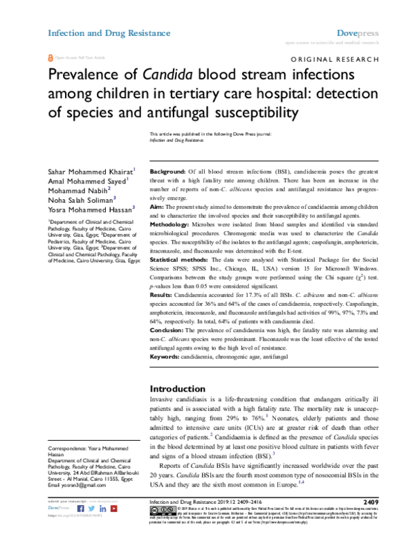 (PDF) Prevalence of Candida blood stream infections among children in ...