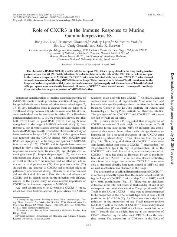 (PDF) Role of CXCR3 In the Immune Response to Murine Gammaherpesvirus 68