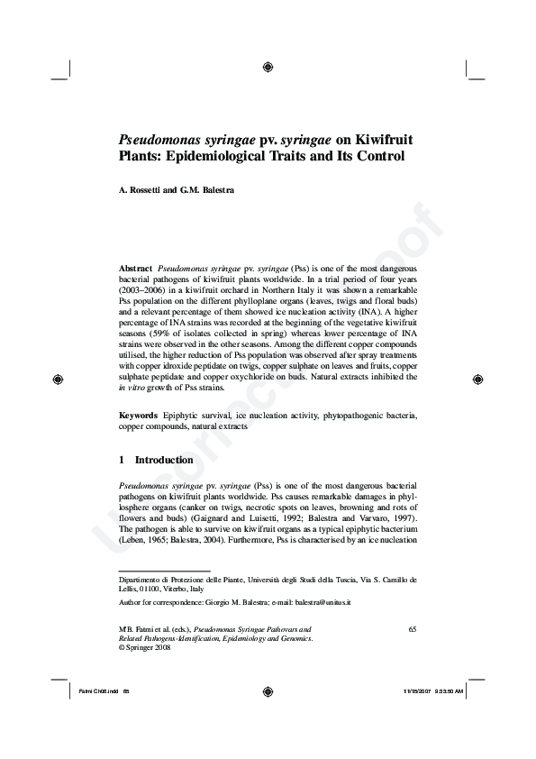 (PDF) Pseudomonas syringae pv. syringae on Kiwifruit Plants ...