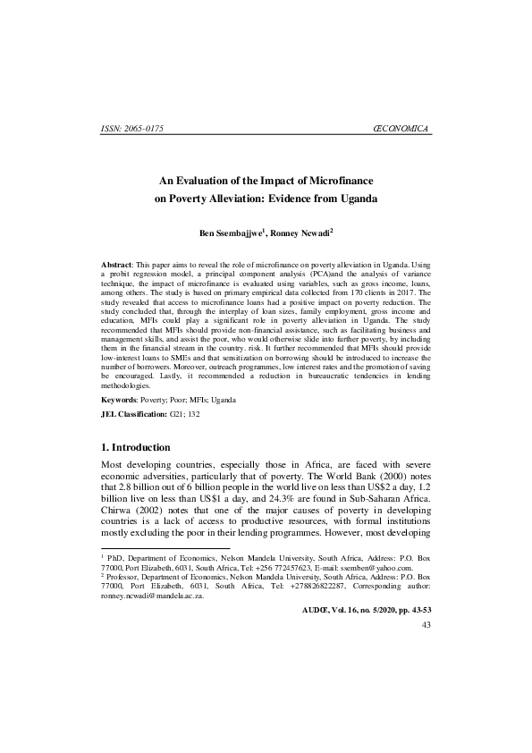 (PDF) An Evaluation of the Impact of Microfinance on Poverty ...