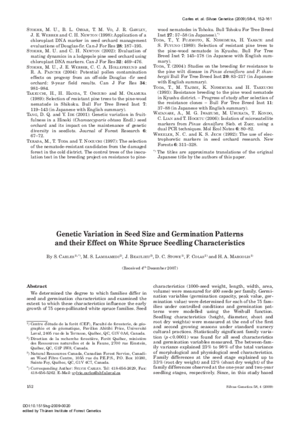 (PDF) Genetic Variation in Seed Size and Germination Patterns and their ...